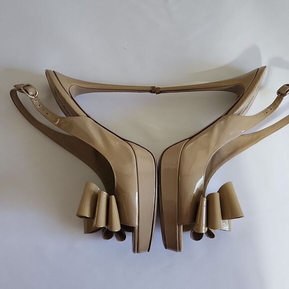 Valentino Platform Nude Patent Leather Peep Toe Sandals, Triple Bow, Sz 9, EUC - Picture 6 of 8